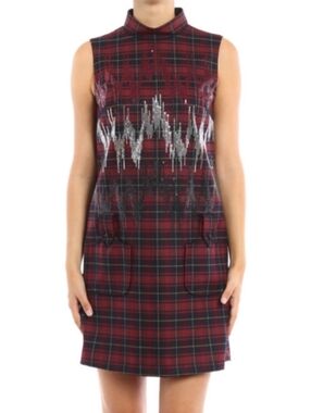 GIAMBA sequined Tartan Wool Dress Red Black Silver